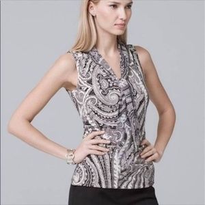 White House Black Market Sleeveless Tie- Neck Blouse in Paisley Print